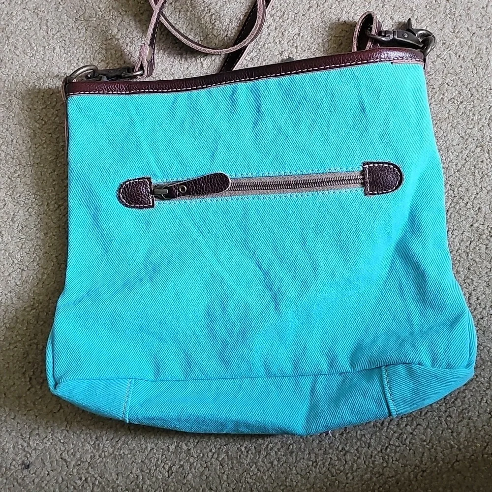 Myra Bag Blue and Brown Crossbody Bag - Picture 4 of 5